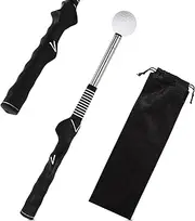 Retractable Golf Swing Training Aid, Portable Golf Grip Click Stick Trainer with Storage Bag Ideal Accessories for Indoor Practice Warm-Up Tempo Chipping Hitting Training(Black)