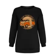 Nevenka Vintage Sweatshirt for Women Bus Graphic Crewneck Fleece Pullover-Black