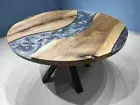 CUSTOM WOOD & GRAY CRYSTAL EPOXY COFFEE TABLE, CENTER TABLE WITH EPOXY LEGS