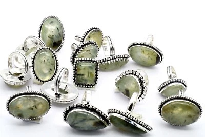 Prehnite stone Mix rings Oxidized Silver Plated rings Us Size 6 to 10