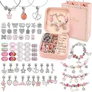 KaeKid Charm Bracelet Making Kit, 68PCS DIY Beaded Jewelry Making Kit (Pink)
