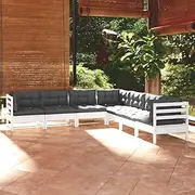 Generic 7 Piece Garden Lounge Set with Cushions White Solid Pinewood,3096792