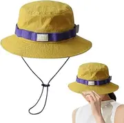 [Maciun] Women Bucket Hat, Foldable Outdoor Sun Hat with Chin Strap, Retro Headgear for Head Circumference 21.26-23.23 Inches Clothing Accessories for Gardening Women Travel Camping Golf Outdoor Yellow