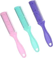 FOMIYES 3 Pcs Double Side Haircut Scissors Hair Cutter Plastic Comb for DIY Hair Styling Pink Purple Green