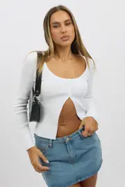 White Button Up Knit Cardigan Long Sleeve - Size 10S, Women's Fitted Cardigan