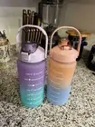 2X Lot 2L BPA-Free Plastic Water Bottle w Straw 8 Time Markers Daily Hydration