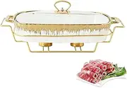 Ceramics Chafing Dish Buffet Set, Underglaze Rectangle Buffet Chafers WGlass Transparent Lid amp; Chafing Fuel Holder, Winter Food Warming