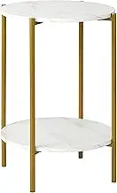 Oikiture Round Side Table Marbel Coffee Table Small End Table White and Gold