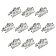 300Pcs Ribbon Crimp Clamp Ends 10mm Cord End Clasp for DIY Craft Silver Tone
