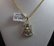 GENUINE DIAMOND 0.40CT YELLOW GOLD FINISH MINI JESUS PENDENT CHAIN SET1.25 INCH