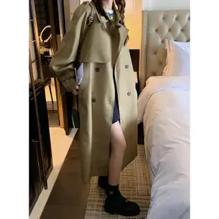 【米蘭精品】風衣外套長版大衣(簡約寬鬆翻領氣質女外套74dk23)