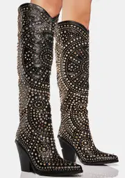 [AZALEA WANG] Black Way Out West Cowboy Boots