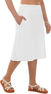 [SPOEAR] Women's Swim Skirts with Leggings 26" Midi Length Modest Long Skirted Bottom Swimwear with Zipper Pockets