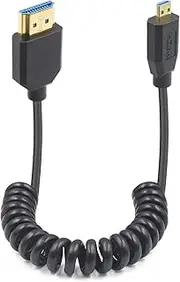 8K Micro HDMI to HDMI Coiled Cable, 48Gbps HDMI to Micro HDMI 2.1 Version, Ultra Thin Micro HDMI Male to HDMI Male Cable Support Dynamic HDR for 8K@60Hz, 4K@120Hz Digital Cameras 4FT/1.2M