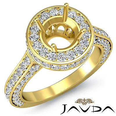 Diamond Engagement Filigree Ring Round Semi Mount Halo Pave 14k Yellow Gold 1.6C