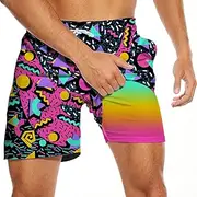 [PIANHAUE] Mens Swim Trunks with Compression Liner 5 Inseam Quick Dry Swimwear Bathing Suit Swimming Board Shorts with 4 Pocket