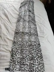 Leopard Print Oblong Scarf Chiffon Like Black White Gray Animal abt 56" x 14"