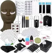 QUKLOGEN Lash Extension Kit Eyelash Practice for Beginners Professional Set with Mannequin Head Removable Eyelids USB Fan Spraye Individual False Lash Eyelash Strips Shampoo Brush Supplies Storage box