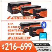12V 100Ah 200AH 300Ah Lithium Iron Battery LiFePO4 BMS Rechargeable Bluetooth
