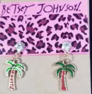 Betsey Johnson Lovely Brown Enamel Vacation Coconut Tree Crystal Stand Earrings