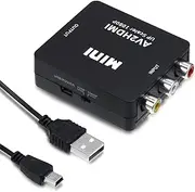 RCA to HDMI Adapter, AV to HDMI Converter, Mini 1080P Signal RCA Composite CVBS Video Audio Converter for Wii/Xbox/N64/VHS/VCR/TV/DVD Supports PAL/NTSC with USB Power Cable (Black)