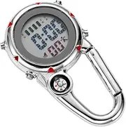 [LIFKOME] 1pc Stainless Steel Hook Modern Pocket Watch Carabiner Digital Fob Watch Waterproof Pocket Watch Brooch Chain Retractable Winders Pocket Digital Watch Watches Clip Watch Light Red