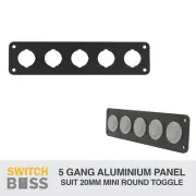 5 GANG 20mm Mini Round TOGGLE ROCKER SWITCH PANEL Only Aluminium 12v Marine