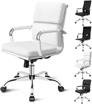 ALFORDSON Office Chair with Height Adjustable SGS Listed Gas Lift, PU Leather Home Ergonomic Desk Chair with Removable Armrest Cover, Padded Computer Chair for Gaming, Max 150kg(Mid Back Esmae White)