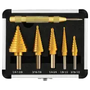 Titanium Coated HSS Step Drill Bits Set, 5-Piece Enhanced Durability - 50 Sizes