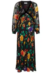 Rixo Ayla Floral-print Chiffon Maxi Dress - Black - 16 (UK 16 / XL) 16 (UK 16 / XL)