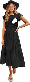 [CzzzyL] Womens Flutter Short Sleeve Smocked Tiered Nursing Dress for Breastfeeding