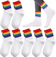 [Rienan] 7 Pairs of Pride Sockes Sports Socks with Lgbtq Striped Pride Socks Unisex Colourful Striped Rainbow Pattern Socks Breathable Sweat-Wicking Striped Socks Vintage (White), White, One Size
