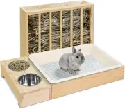 Bewinner Rabbit Hay Feeder, Bunny Hay Feeder, Wooden Rabbit Hay Feeder Box wi...