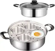 Egg Poacher Pan Poached Stainless Steel with 4 Cups Cooker Maker for Kitchen