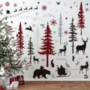 Whaline Christmas Wall Stickers Roll Red Black Plaid Xmas Tree Wall Floor Dec...