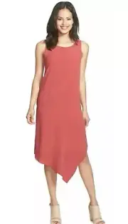 NWT Eileen Fisher Silk Asymmetrical Breezy Red saffron dress SZ large $378