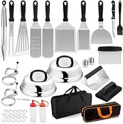 Leonyo Griddle Accessories Set of 25, Heavy Duty Stainless Steel Grill Griddle Metal Spatulas for Cast Iron Flat Top Teppanyaki Hibachi Cooking, Burger Press, 2 Melting Domes
