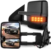 SCITOO Tow Mirrors Compatible with for 2014-2017 For Chevy For GMC 1500 2015-2016 For Chevy For GMC 2500/3500 HD Pickup Towing Mirrors Power Adjust Heated LED Turn Signal Width Light