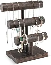 ProCase Bracelet Holder Display Bracelet Organizer, Wooden Bracelet Stand for Selling, T-bar Bangle Storage Rack Wood Watch Display Tower for Business - 3 Tier, Dark Brown