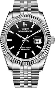 [BUREI] Men's Classic Automatic Watch BM-8001 with Stainless Steel Material and Enlarged Analog Date for Business use