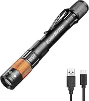 EverBrite Rechargeable Pen Light, 300 Lumens EDC Flashlight, Zoomable LED Pocket Flashlight with Clip, Memory Function and USB C Cable Included, for Camping, Emergency, Black