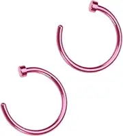 [LIFKOME] 2Pcs Unisex Titanium Steel Nose Hoop Ring Pink Steel Studs for Comfortable Daily Wear Nose Piercing Jewelry for Men and Women