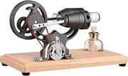 Hot Air Stirling Engine Electricity Gene or Model with Light Dollar Flywheel Design Science Experiment with Wooden Base DIY Education Toy for T er Adults School Office Decor Grey One Size