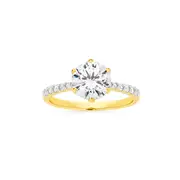 9ct Gold Cubic Zirconia Solitaire Shoulder Ring in Clear