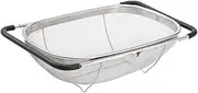 Premium Quality Over The Sink Stainless Steel Oval Colander, Expandable Rubber Grip Handles - Strain, Drain, Rinse Fruits, Vegetables