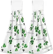 Green Leaf Clover St White Hand Towel with Loops for Hanging Custom Oven Tie Towels Set of 2 Absorbent Towels for Kitchen Bathroom, 18.2 x 14 Inch