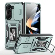For Samsung Galaxy Z Fold6 5G Case, Camera Shield, Magnetic Holder Cover, Alpine Green