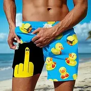 Men's Little Yellow Duck Funny Lined Shorts 2 in 1 Board Shorts Swim Shorts Mid Waist Hawaiian Holiday Beach Wear Side Pockets With Compression Liner Elastic D