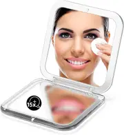 Folding Compact Mirror 1x/15x Magnification 3½ Pocket Size Silver Hand Mirror