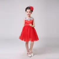 在飛比找Yahoo!奇摩拍賣優惠-高雄艾蜜莉戲劇服裝表演服*禮服*兒童紅色亮片花童禮服公主裙*